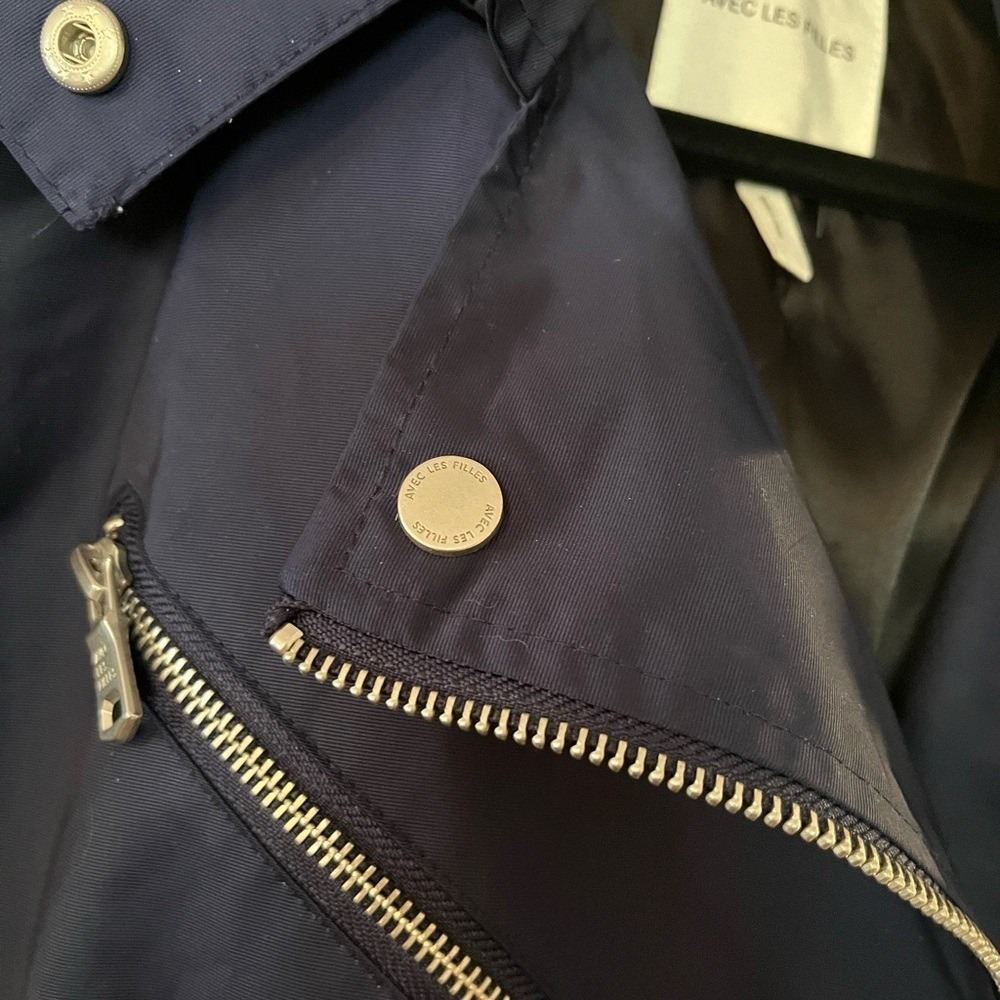 Avec Les Filles Navy Trench Coat Zipper Accents Chic Unique Stylish - Picture 6 of 6